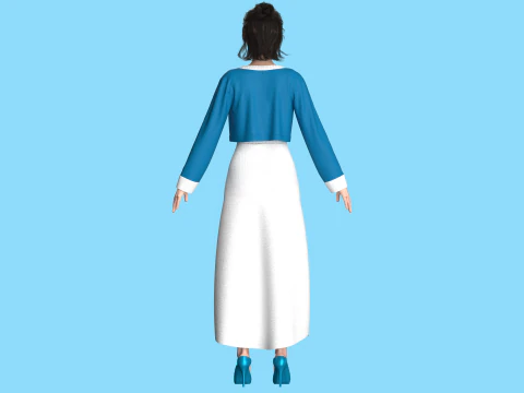 Girls Long Dress With Cardigan 3D Model