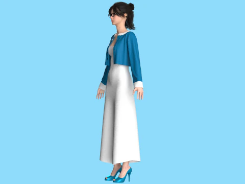 Girls Long Dress With Cardigan 3D Model