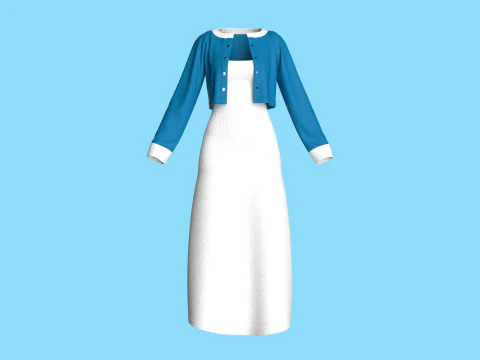 Girls Long Dress With Cardigan 3D Model