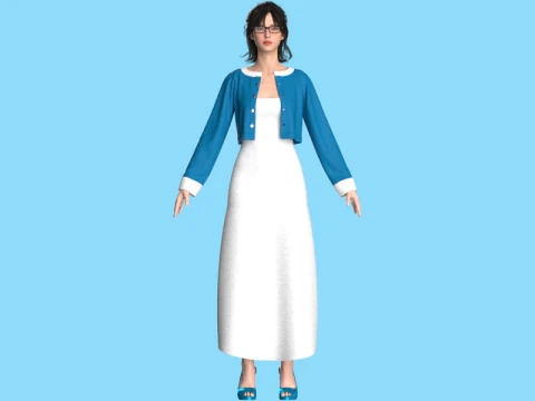 Girls Long Dress With Cardigan 3D Model