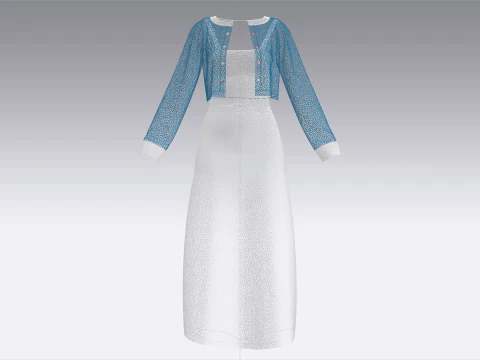 Girls Long Dress With Cardigan 3D Model