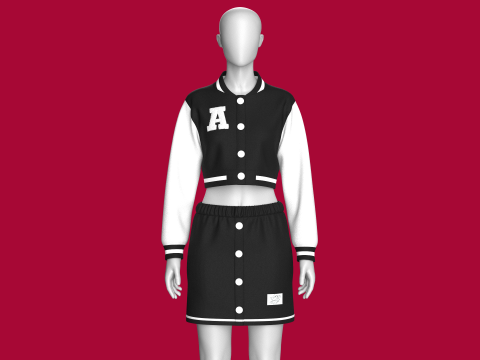 Schwarze Bomberjacke f&uuml;r M&auml;dchen mit Rock &ndash; Outfit 3D Modell