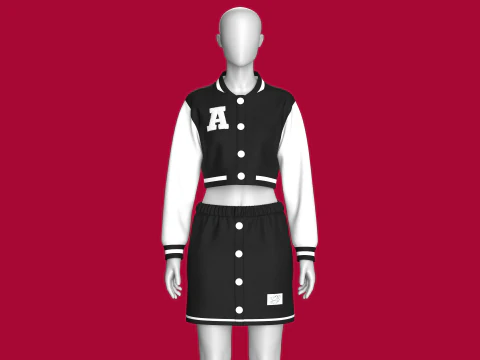 Jaqueta bomber preta feminina com saia - roupa Modelo 3D