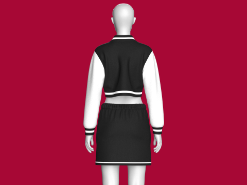 Jaket Bomber Hitam Perempuan Dengan Rok - Pakaian Model 3D
