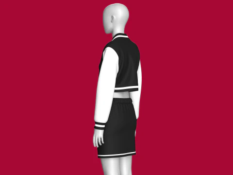 Girls Black Bomber Jacket With Skirt - Outfit 3D Model