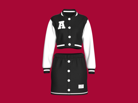 Jaket Bomber Hitam Perempuan Dengan Rok - Pakaian Model 3D