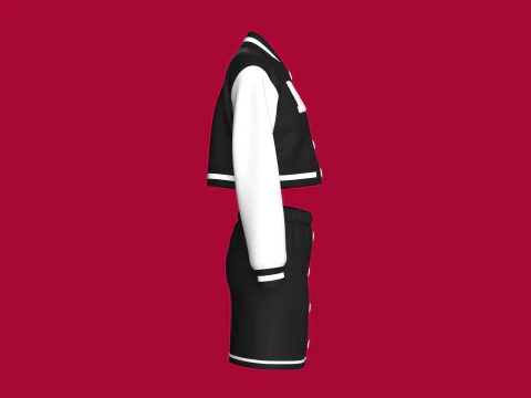Girls Black Bomber Jacket With Skirt - Outfit 3D Model
