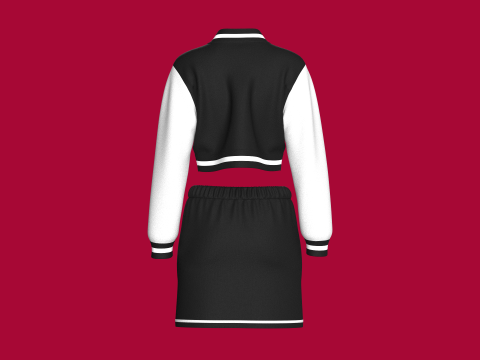 Jaket Bomber Hitam Perempuan Dengan Rok - Pakaian Model 3D