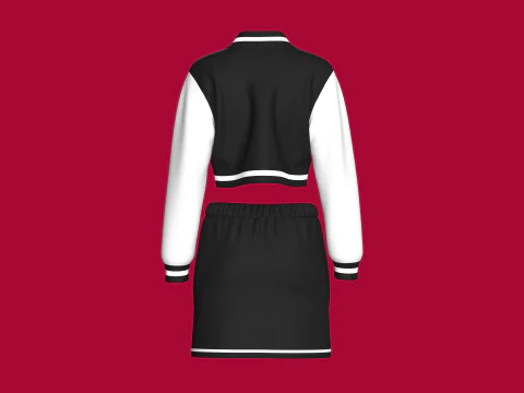 Girls Black Bomber Jacket With Skirt - Outfit 3D Model