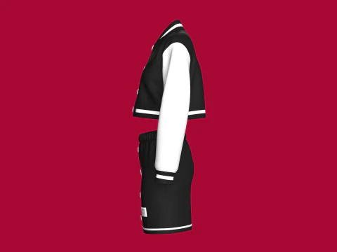 Girls Black Bomber Jacket With Skirt - Outfit 3D Model