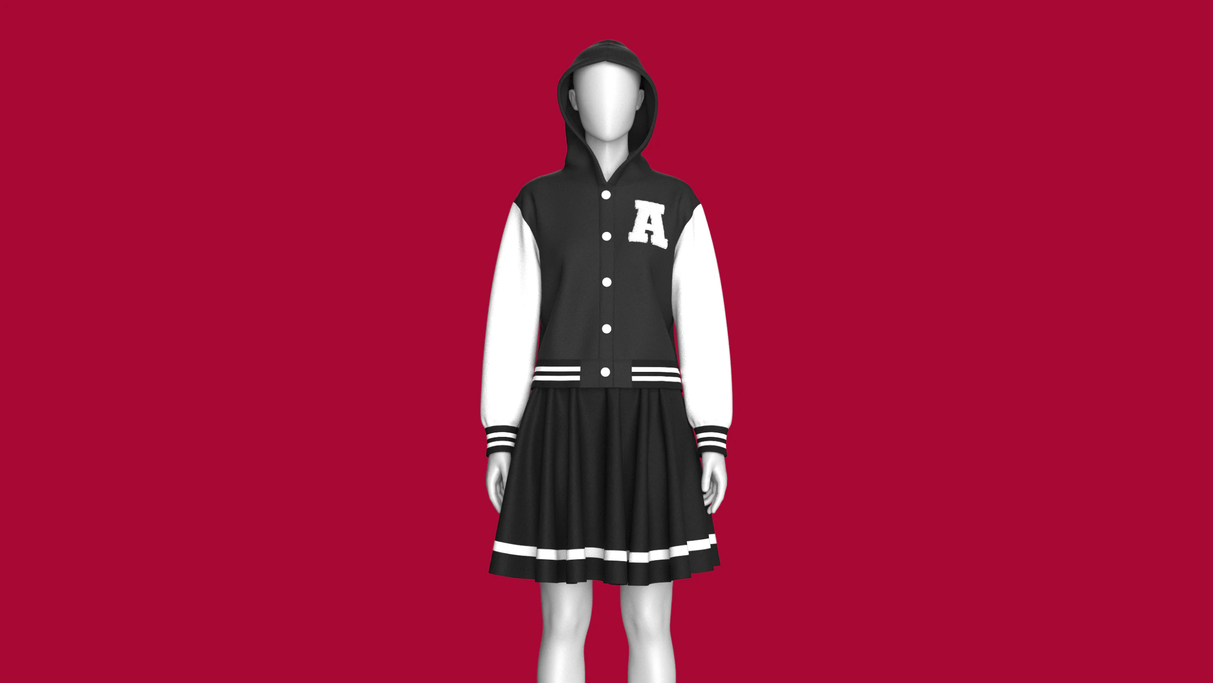 スカート付きガールズボンバーフード付きジャケット - 衣装 3Dモデル .c4d .max .obj .3ds .fbx .stl .blend 