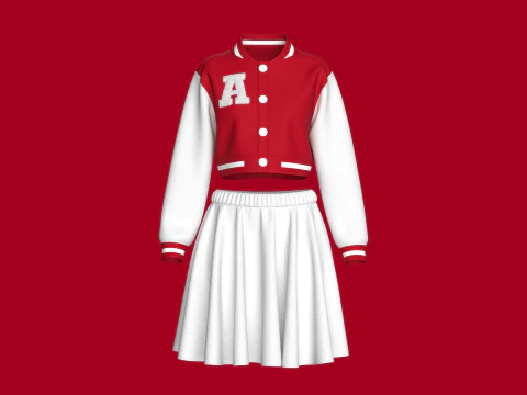 Girls Bomber Jacket With Skirt 3D Model