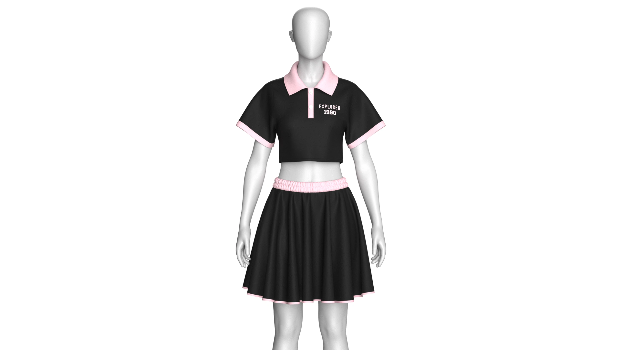 Girls Crop Polo Shirt With Skirt - Outfit 3D Model .c4d .max .obj .3ds .fbx .stl .blend 