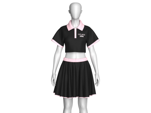 Kurzes Poloshirt f&uuml;r M&auml;dchen mit Rock &ndash; Outfit 3D Modell