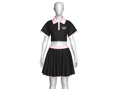 Polo feminina cropped com saia - look Modelo 3D