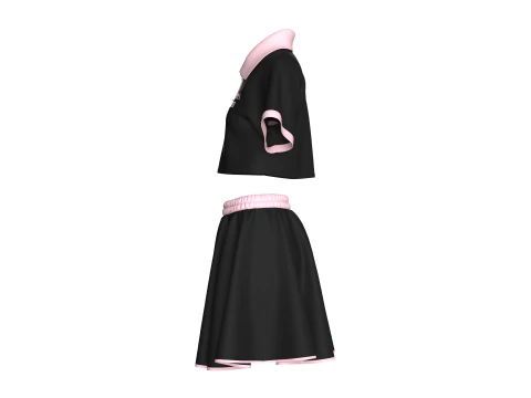 Girls Crop Polo Shirt With Skirt - Outfit 3D Model