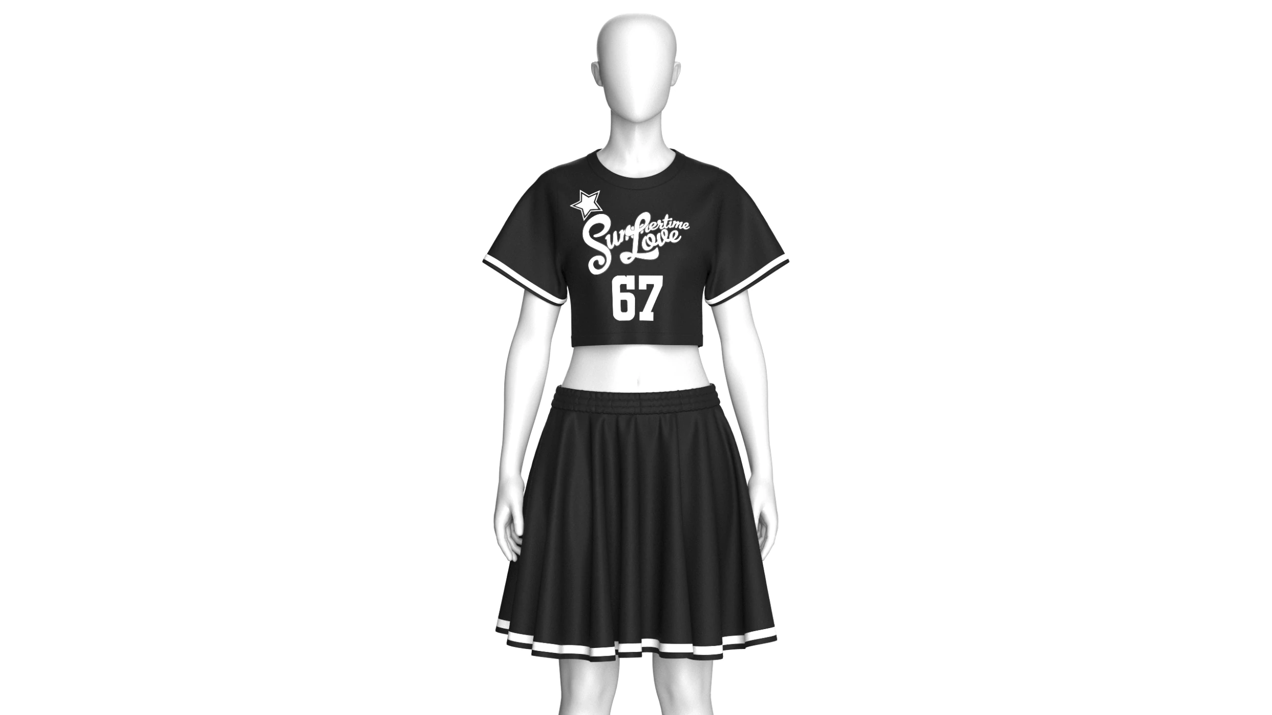 ガールズプリント黒Tシャツとスカート衣装 3Dモデル .c4d .max .obj .3ds .fbx .stl .blend 