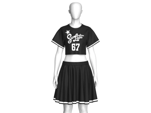 Camiseta preta estampada para meninas com saia Modelo 3D