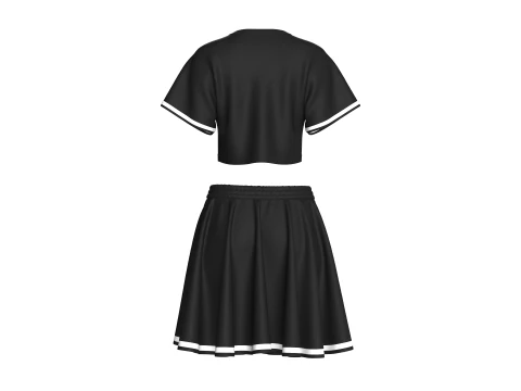 ガールズプリント黒Tシャツとスカート衣装 3Dモデル