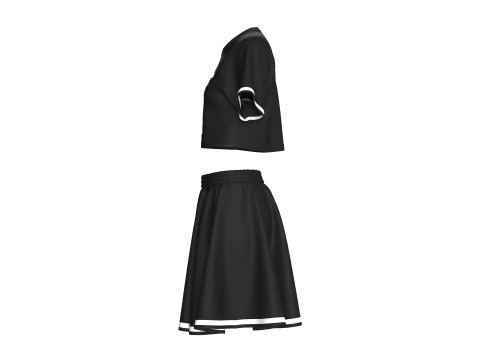 ガールズプリント黒Tシャツとスカート衣装 3Dモデル