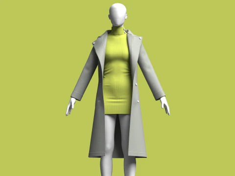 महिलाओं का शीतकालीन लंबा कोट 3D मॉडल