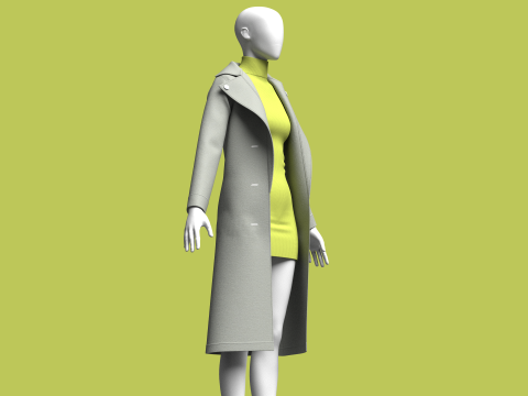 Ladies Winter Long Coat 3D Model