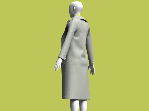 Ladies Winter Long Coat 3D Model