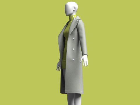 Ladies Winter Long Coat 3D Model