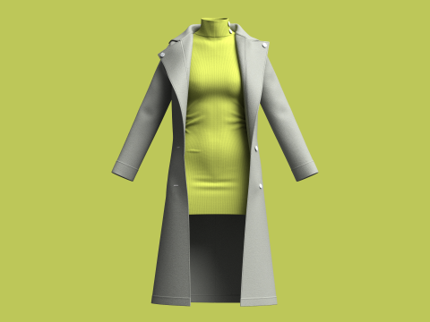 Ladies Winter Long Coat 3D Model
