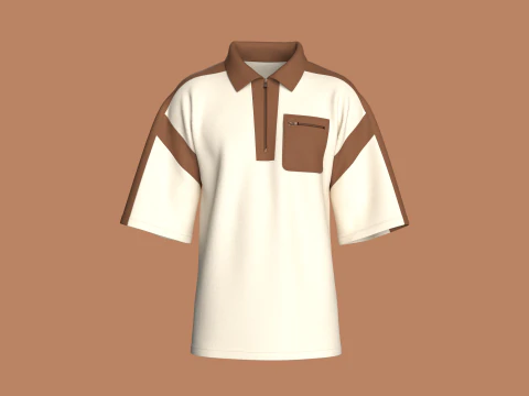 Polo da uomo con spalla abbassata e mezza zip Modello 3D