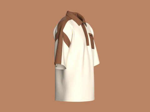 Men Shoulder Drop Polo Shirt With Half Zip 3D Model