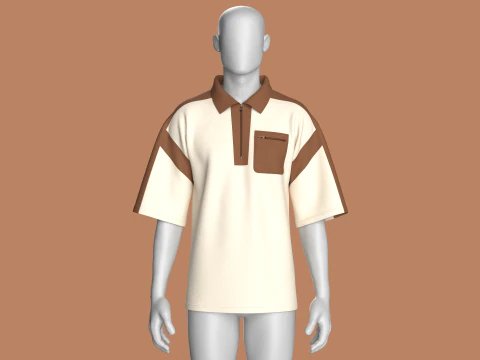 Men Shoulder Drop Polo Shirt With Half Zip 3D Model