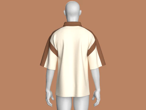Men Shoulder Drop Polo Shirt With Half Zip 3D Model