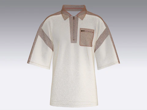 Men Shoulder Drop Polo Shirt With Half Zip 3D Model