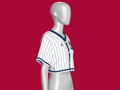 Girls Striped Printed Crop Top With Patch 3D Model