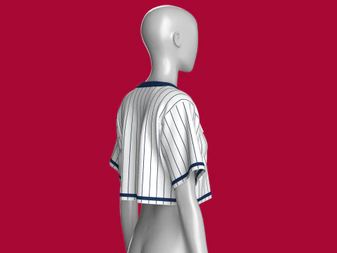 Girls Striped Printed Crop Top With Patch 3D Model