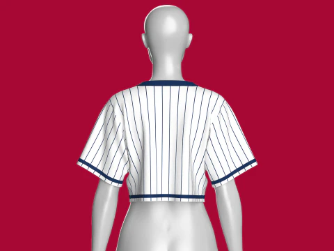 Girls Striped Printed Crop Top With Patch 3D Model