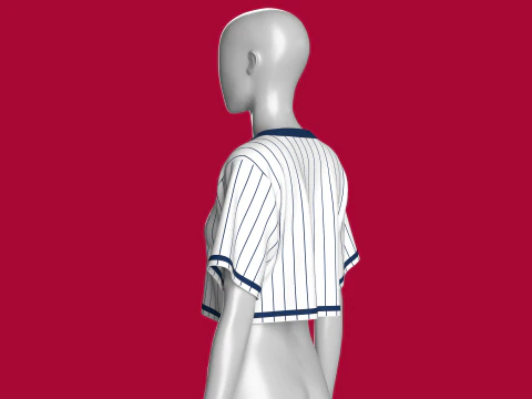Girls Striped Printed Crop Top With Patch 3D Model