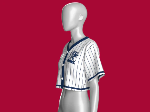 Girls Striped Printed Crop Top With Patch 3D Model
