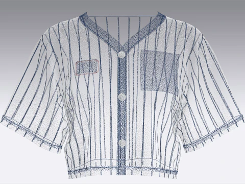 Girls Striped Printed Crop Top With Patch 3D Model