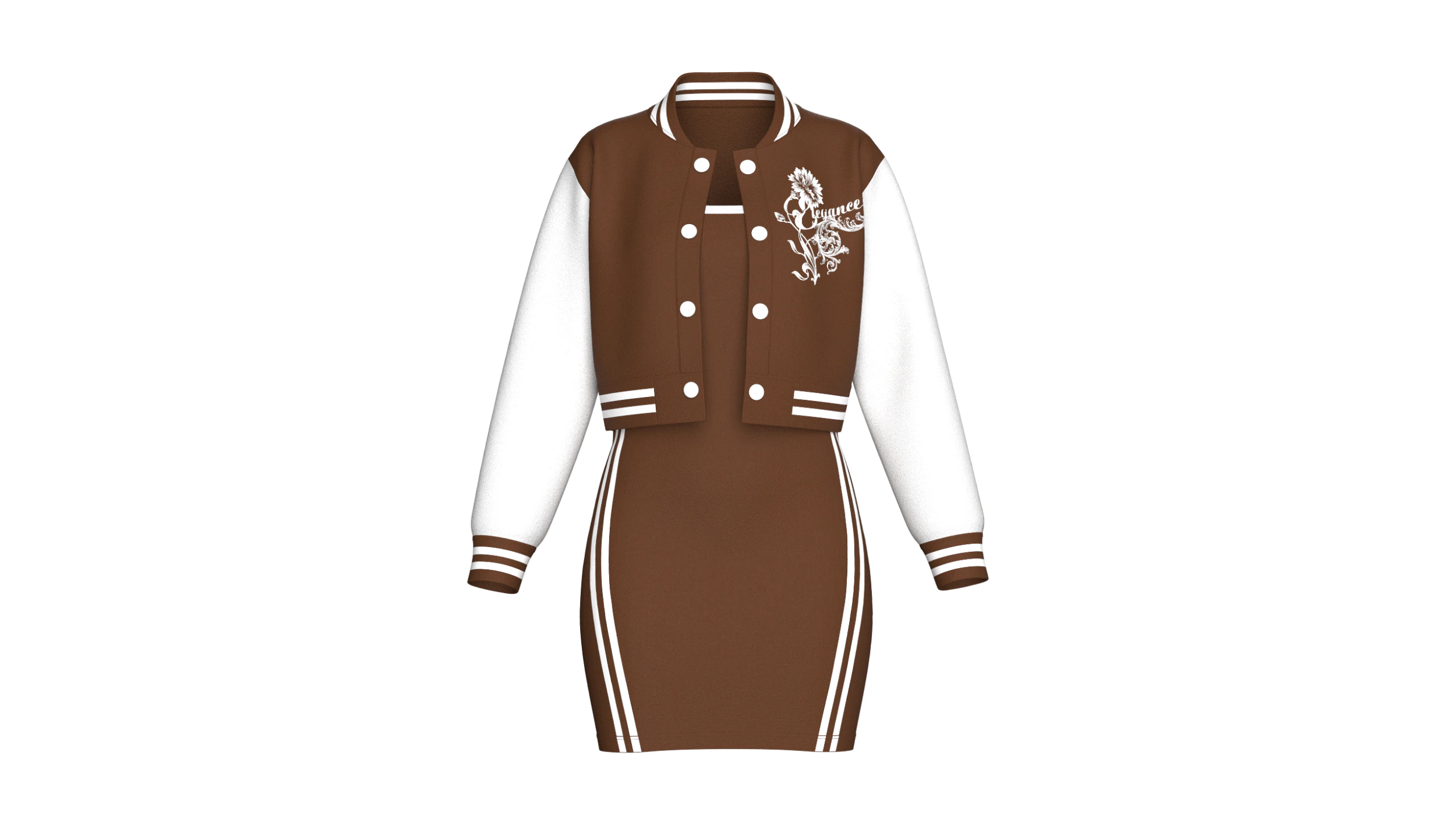 Girls Printed Bomber Jacket With Midi Dress 3D Model .c4d .max .obj .3ds .fbx .stl .blend