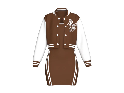 Girls Printed Bomber Jacket With Midi Dress 3D Model