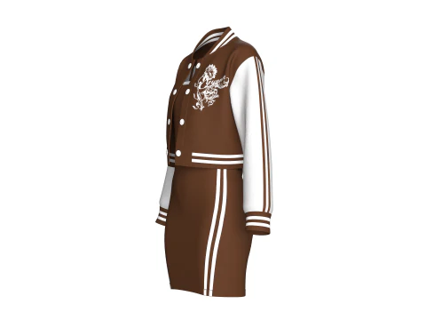Girls Printed Bomber Jacket With Midi Dress 3D Model
