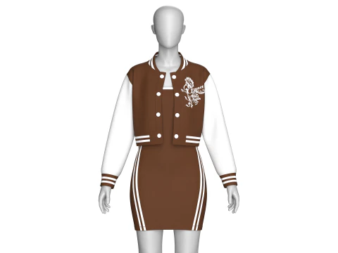 Girls Printed Bomber Jacket With Midi Dress 3D Model
