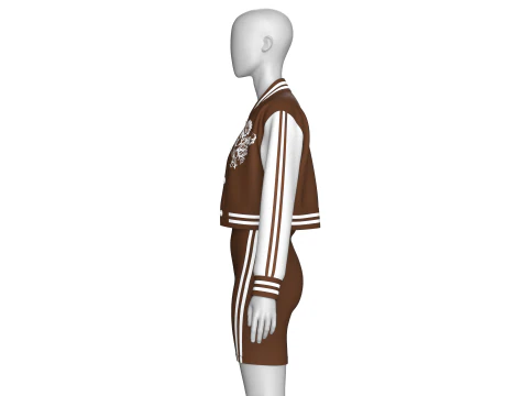 Girls Printed Bomber Jacket With Midi Dress 3D Model