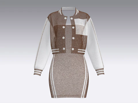 Girls Printed Bomber Jacket With Midi Dress 3D Model