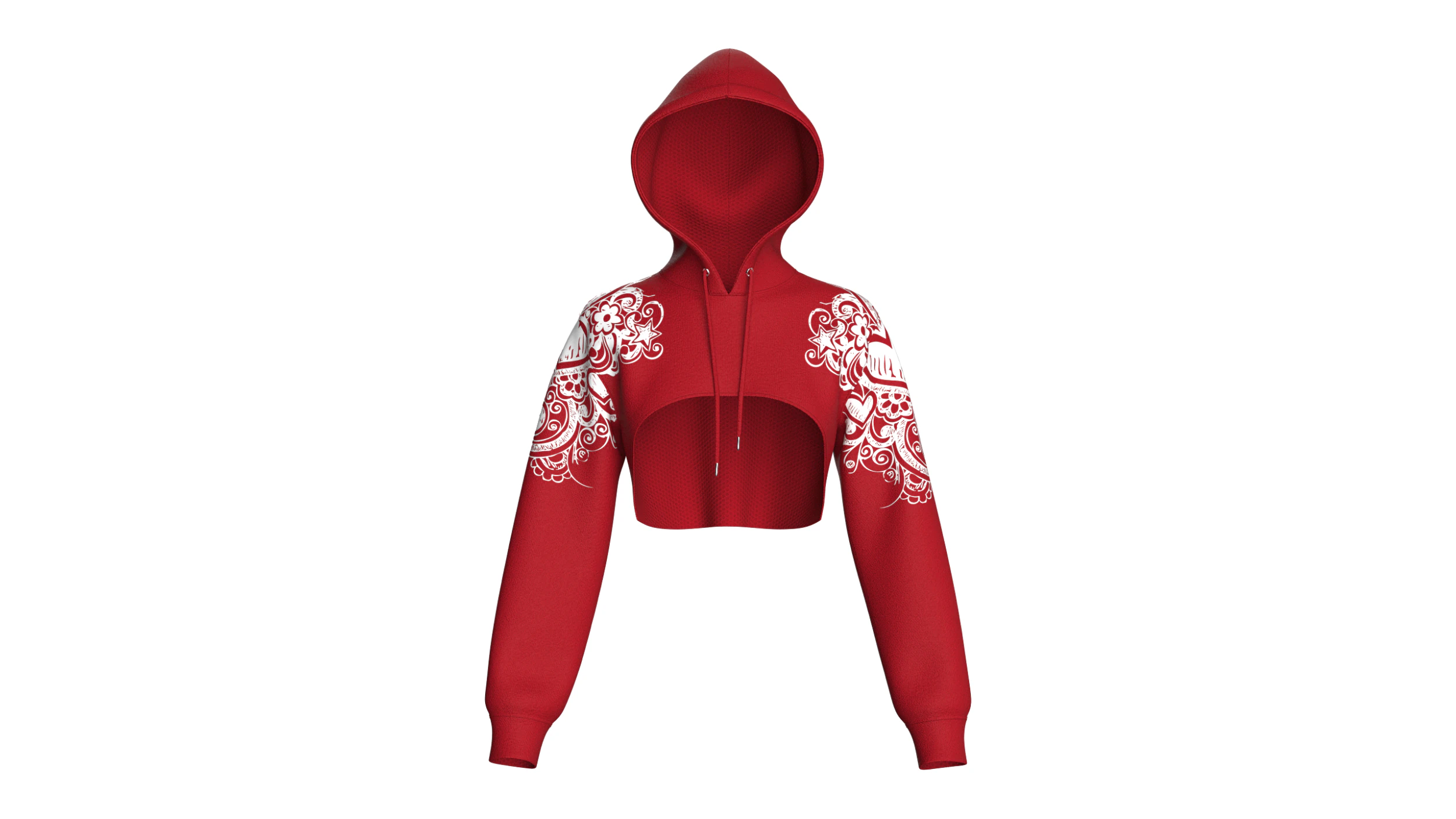Girls Printed Crop Hoodie With Mesh 3D Model .c4d .max .obj .3ds .fbx .stl .blend 