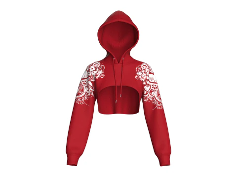 Crop-hoodie met print voor meisjes en mesh 3D Model