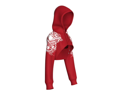 Girls Printed Crop Hoodie With Mesh 3D Model