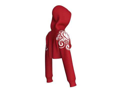 Girls Printed Crop Hoodie With Mesh 3D Model